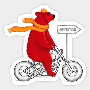 Red adventure bear on a motorcycle Sticker